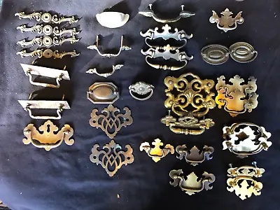 32 Vintage Drawer Pulls Brass Patina Furniture Repair Replace Handles Lot • $39.83