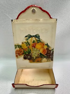 Vintage Metal Match Book Holder Wall Matchbook With Fruit Basket Decal Design • $16.99