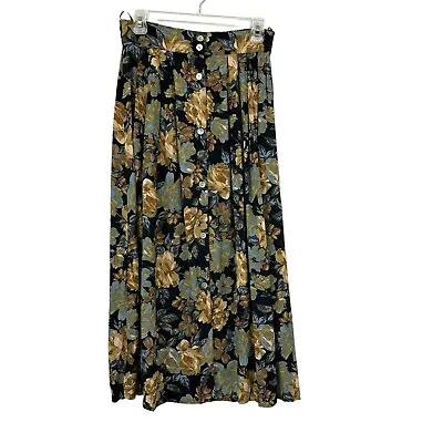 Vintage 90s Whimsical Floral Cottagecore Maxi Skirt Button Front Size Medium • $30