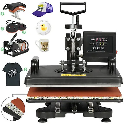 5 In 1 Heat Press Machine Digital Transfer Sublimation T-Shirt Mug Hat DIY • $205.58