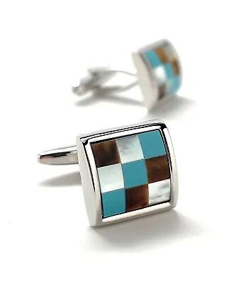 $20.59 • Buy Mother Of Pearl Cufflinks Turquoise And Brown Shell Cuff Links Southwest Design