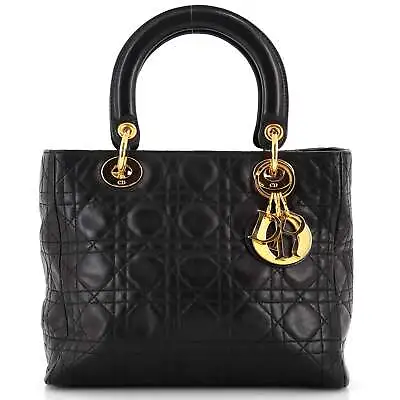 Christian Dior Vintage Lady Dior Bag Cannage Quilt Lambskin Medium Black • $1494.60