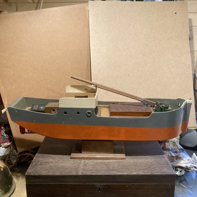 £50 • Buy Vintage Model Part Motorised Boat 54x13cm 2kg Wood Handmade For Restoration