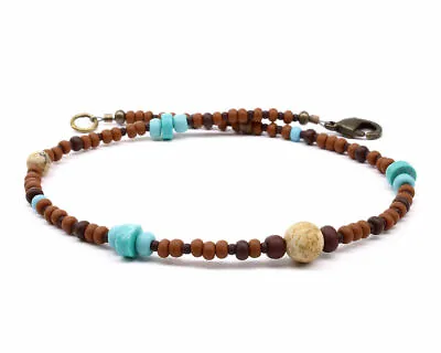 Matte Brown Glass Jasper And Turquoise Anklet - Beach Ankle Bracelet • $17.64