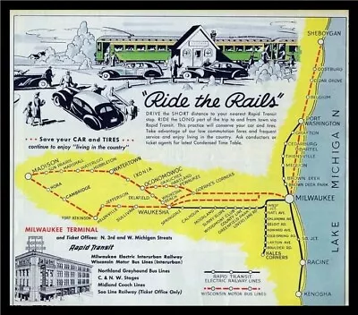 Milwaukee Interurban Railroad Train Map Ad Poster  Southeast Wisconsin Art Print • $10.99