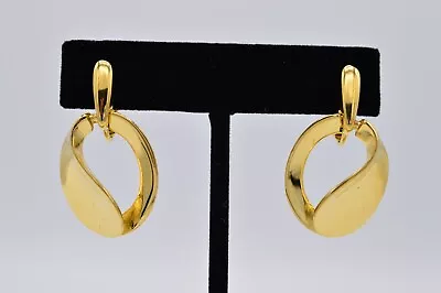 Vintage Clip Earrings Shiny Gold Dangle Door Knocker Statement 1980s 9D • $14.36