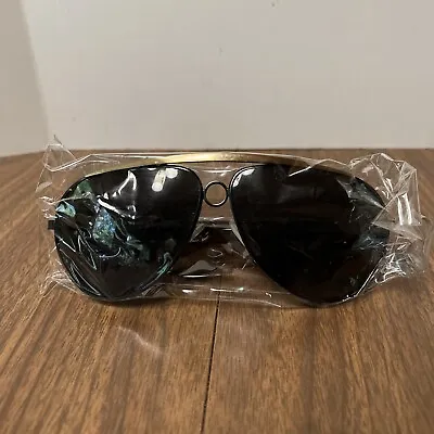 NOS Vintage 80s Black Aviator Shooting Style Sunglasses  W/Dark Lens Taiwan New • $22.19