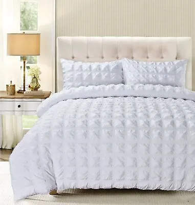 Quilt Duvet Covers Bedding Set Pink Grey White  Checkers   Double King Superking • £13.99