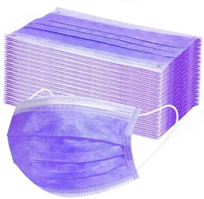 10 / 20 / 50 / 100 X Purple Disposable Face Masks 3 Ply Surgical Face Covers • £5.79