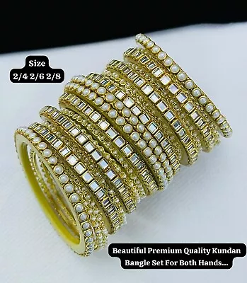 Indian Bridal Bollywood Style Kundan Pearl Bangle Set Gold Plated Jewelry Set • $23.39