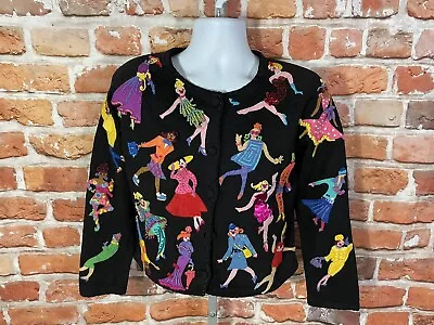 Michael Simon All Over Fashionistas Sweater Sz S Cropped Embellished Cute Y2k • $84.99