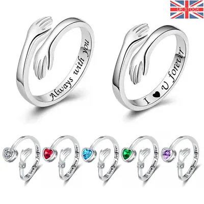 925 Silver Love Hug Ring Band Open Finger Adjustable Jewellery Women Couple Gift • £4.99