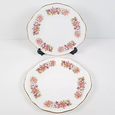 2 Colclough Wayside Honeysuckle Cake Sandwich Plates Bone China England Vintage • £19.49