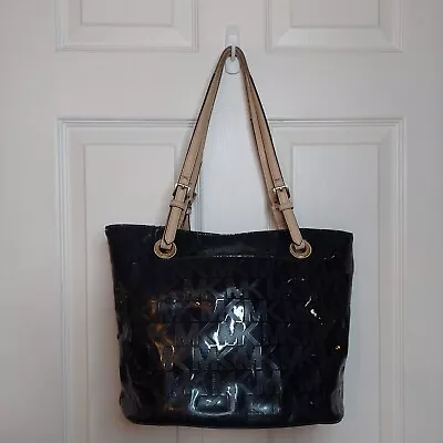 Michael Kors Signature Black Patent Leather Monogram Jet Set Shoulder Bag Tote • $32