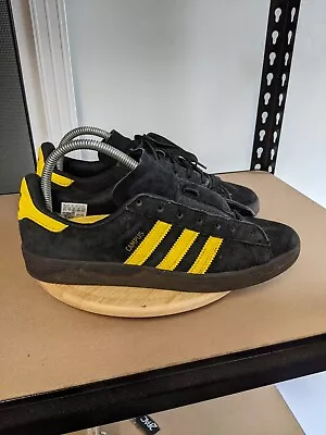 Adidas Campus Sneakers Mens Size 7.5 Black Yellow 3 Stripe Suede Shoes Skater • $50