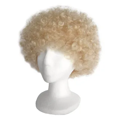 Economy Blonde Afro Wig ~ HALLOWEEN 60s 70s DISCO CLOWN COSTUME PARTY CURLY FRO • $5.95