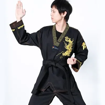 2023 New Taekwondo Suit Master Polyester Suit Black Martial Arts Clothing • £82.40