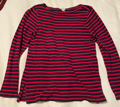J. Crew Artist Boatneck T-shirt In Classic Stripe Navy Red Womens Size L • $9.99
