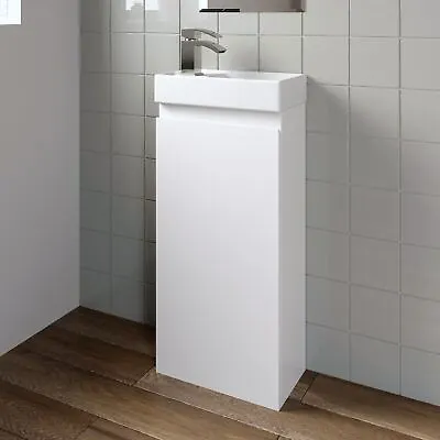 Gloss White Floor Standing 400mm Slim Vanity Unit Basin Sink Cloakroom Bathroom • £105.54