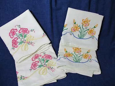 Vintage Floral Embroidered Pillowcases Two Pair (4 Cases) Scalloped Edges • $11.40