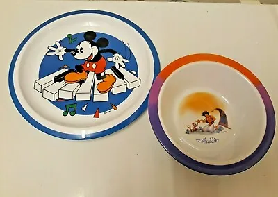 Disney Aladdin Bowl And Mickey Mouse Plastic Plate Children's Dinner Set. • £11.43