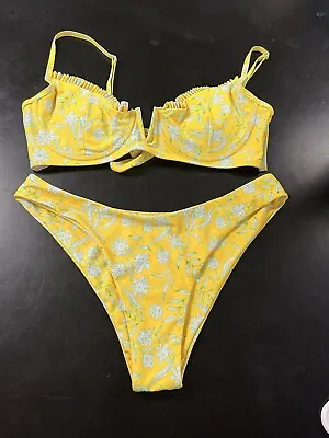$5.99 • Buy Zaful Womens Bikini Swimsuit - Two Piece - Yellow/Green Floral Print - Size L 8