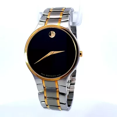 Men's Movado 0606388 SERIO Two-Tone Stainless Steel Black Dial Watch • $328.30