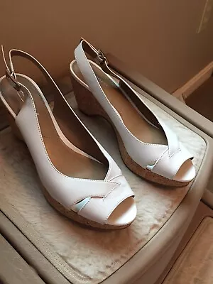 Michelle D Shoes Size 7 Med White Leather With Cork Wedge  • $29