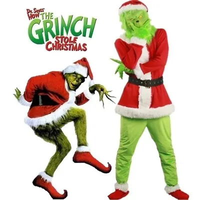 Adult Mens Costume The Grinch Christmas Santa Xmas Cosplay Fancy Dress Outfit UK • £31.98