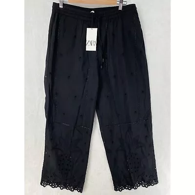 Zara Pants Womens XL Black SS23 Flowy Openwork Embroidery 5107/052 NEW $70 • $39