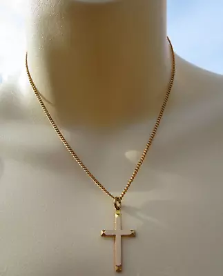 Nos Vintage 12KGE Gloden Cross Necklace Chain Link Pendant Christian Crucifix • $19.99