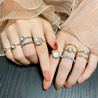 $2.92 • Buy 8Pcs/Sets Geometric Boho Colorful Stone Rings Finger Knuckle Jewelry Women Gift