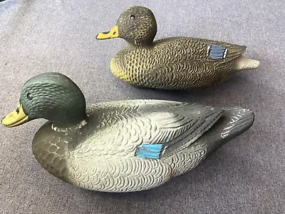 Vintage Victor Duck Decoy Mallard Drake & Hen Hard Plastic Italy Lot Of 2 • $33