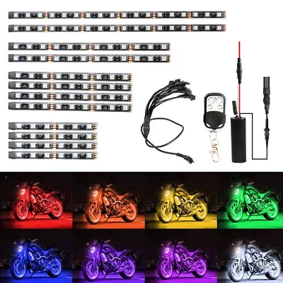 12x Motorcycle RGB LED Neon Under Glow Lights Strip Kit For Harley Honda Suzuki • $26.98