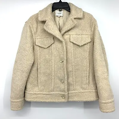 Vince Trucker Jacket Womens Size Small Beige Teddy Sherpa Faux Fur Button Down • $143.99