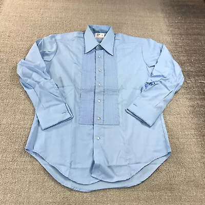 Vintage After Six Shirt Mens 16 Large Button Up Tuxedo Ruffle Dress Blue Casual • $34.22