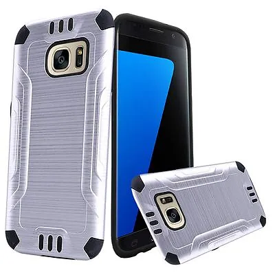 For Samsung Galaxy S7 Slim Armor Brushed Metal Design Hybrid PC TPU - Silver • $9.54