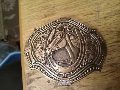 New Montana Silversmiths Belt Buckle Copper Colored Horseshoe Horse Head • $100