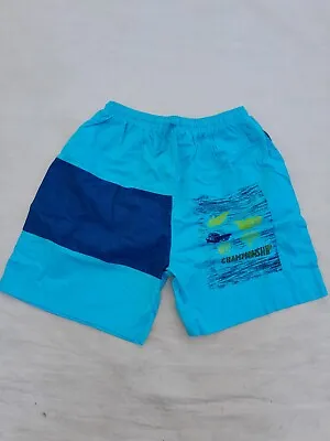 Vintage 80s Quelle Beach Shorts Men's Extra Large Blue Logo Cotton • $19.95