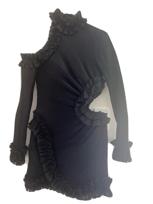 $350 • Buy Zimmermann Black Ripple Fabric High Neck Dress RUNWAY 
