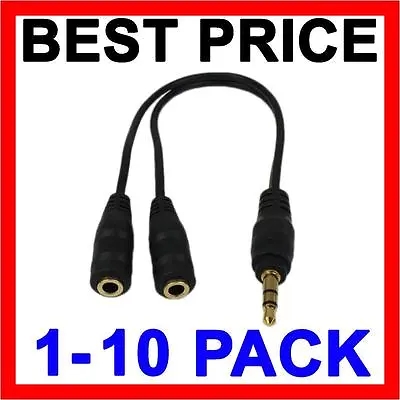 Earphone Y Splitter 3.5mm Jack 2 Plug Audio AUX Cable Auxiliary Stereo Adapter • $4.99