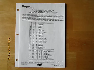 Meyer Snow Plow Parts & Installation Manual Mounting 1987-1991 Ford • $12