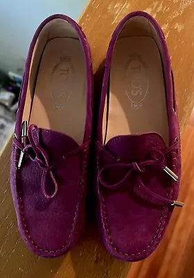 Tod's Shoes Gommino Driving Loafers Deep Purple/Pink Suede Sz EU 38.5 / US 8.5 • $128