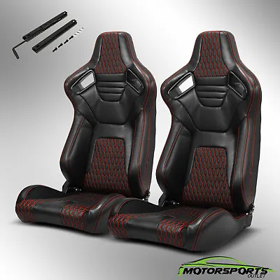Unversal Main Black PVC +Red Stitching Leather Left/Right Racing Seats Slider • $309.98