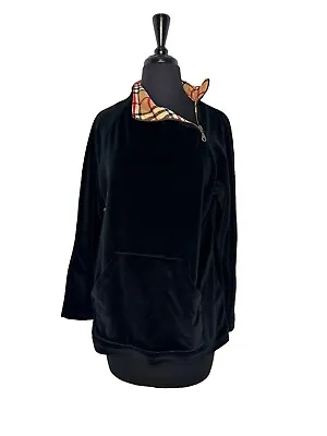 Vintage Jason Maxwell Velour Long Sleeve BLACK Tracksuit Top Size S Plaid Collar • $12