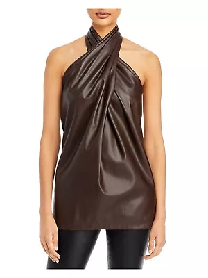 PHILLIP LIN Womens Brown Vegan Leather Cross Front Lined Sleeveless Top 2 • $43.99