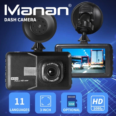 $36.99 • Buy Manan FHD Dash Camera Video DVR Car Recorder 1080P LCD +32GB Card 11 Language