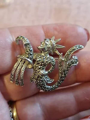 £19.99 • Buy Rare BJL Rhodium Plated Marcasite Neptune Pin Brooch 3.5x3 Cms