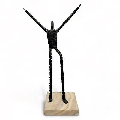 Vintage Brutalist Metal Wire Figure Sculpture On Stone Base Giacometti Style #3 • $53.99