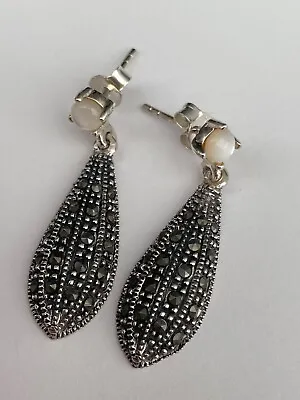 Mother Of Pearl And Marcasite Earrings Sterling Silver • £9.90